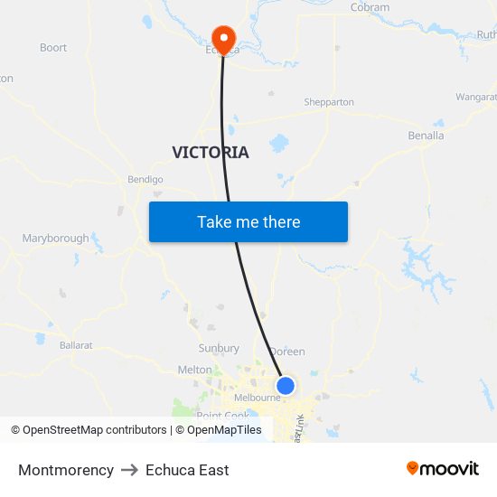 Montmorency to Echuca East map