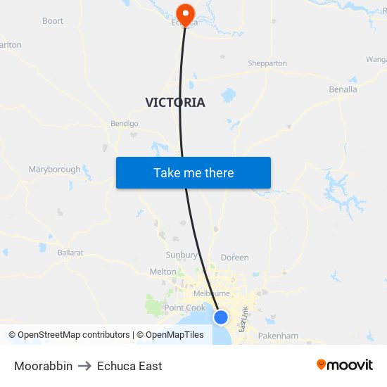 Moorabbin to Echuca East map