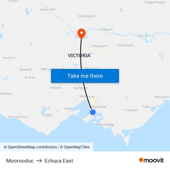 Moorooduc to Echuca East map