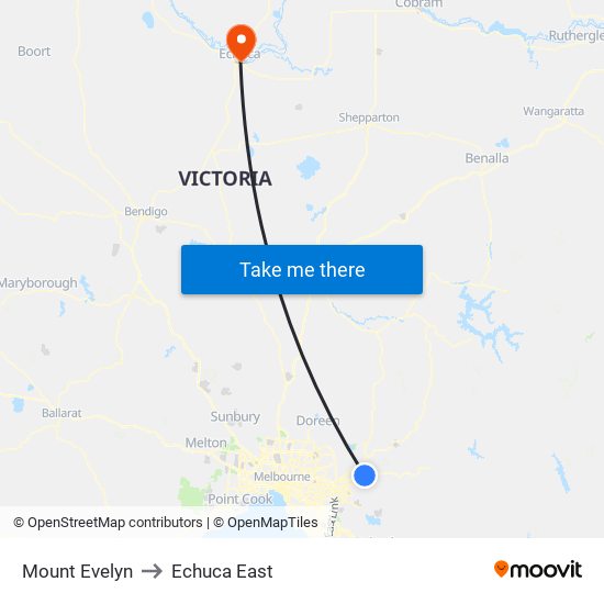 Mount Evelyn to Echuca East map