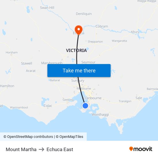 Mount Martha to Echuca East map