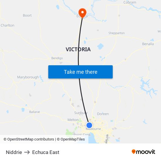 Niddrie to Echuca East map