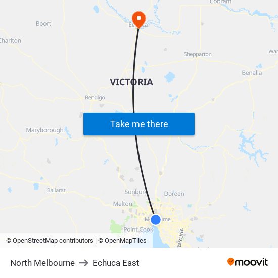 North Melbourne to Echuca East map