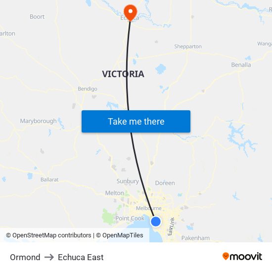 Ormond to Echuca East map