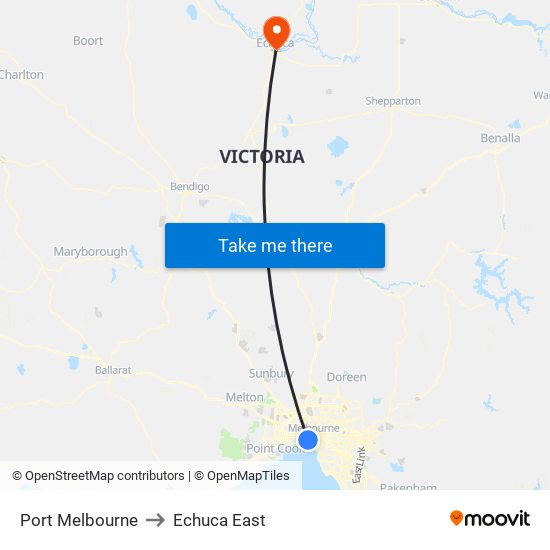 Port Melbourne to Echuca East map