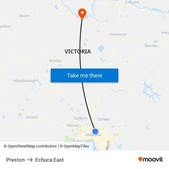 Preston to Echuca East map
