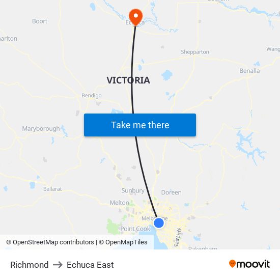 Richmond to Echuca East map