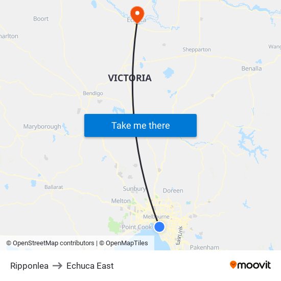 Ripponlea to Echuca East map