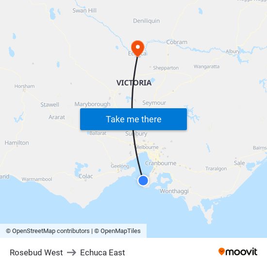 Rosebud West to Echuca East map