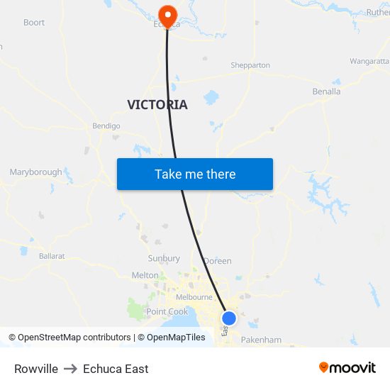 Rowville to Echuca East map
