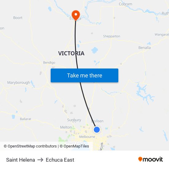 Saint Helena to Echuca East map