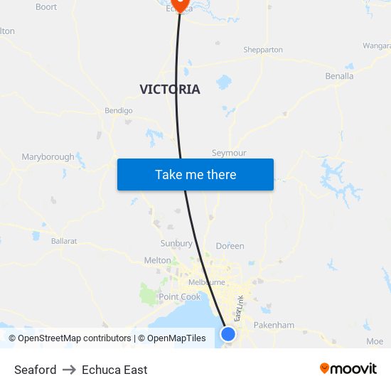 Seaford to Echuca East map