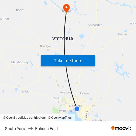 South Yarra to Echuca East map