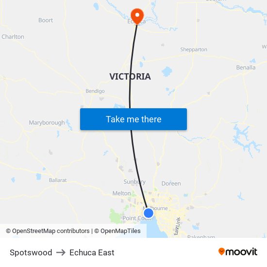 Spotswood to Echuca East map