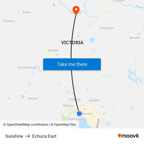 Sunshine to Echuca East map