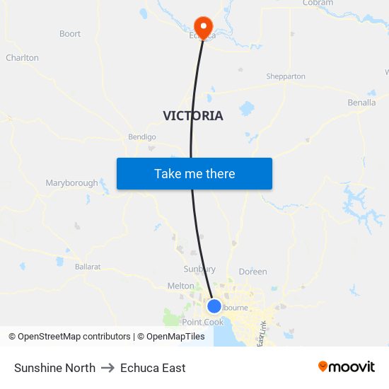 Sunshine North to Echuca East map