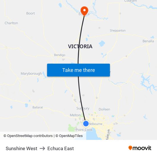 Sunshine West to Echuca East map