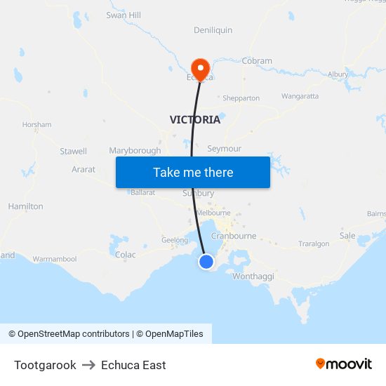 Tootgarook to Echuca East map