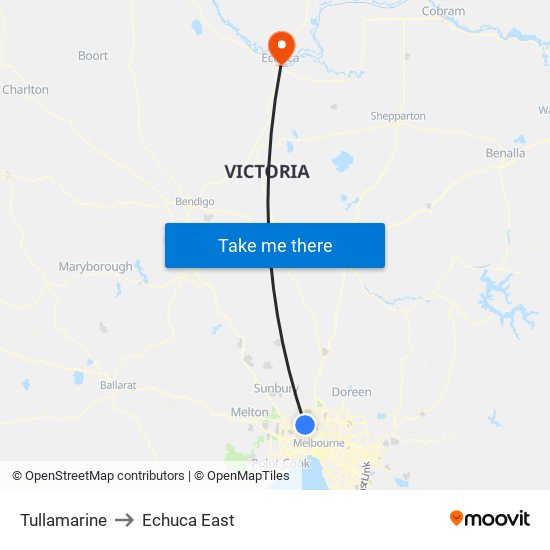 Tullamarine to Echuca East map