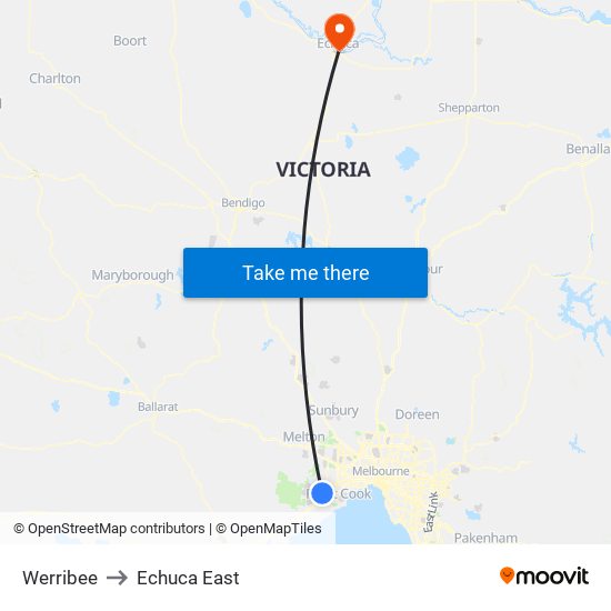 Werribee to Echuca East map