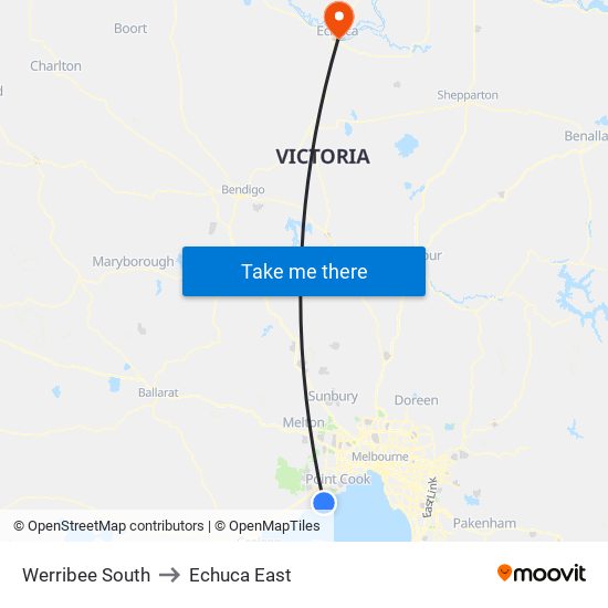 Werribee South to Echuca East map