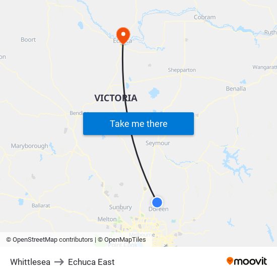 Whittlesea to Echuca East map