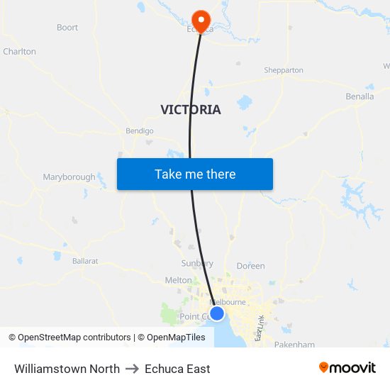 Williamstown North to Echuca East map