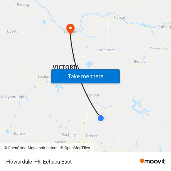 Flowerdale to Echuca East map