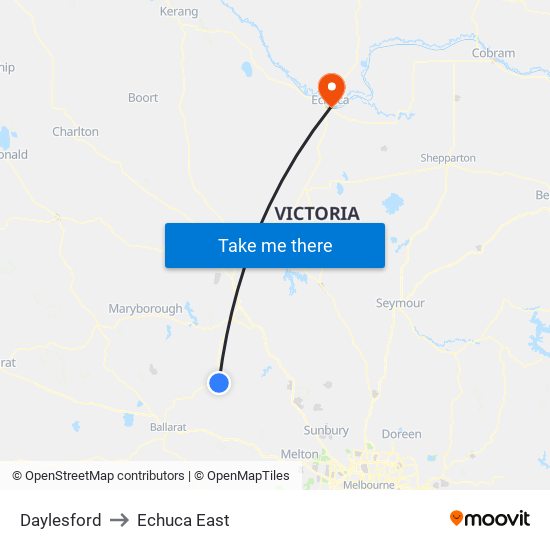 Daylesford to Echuca East map