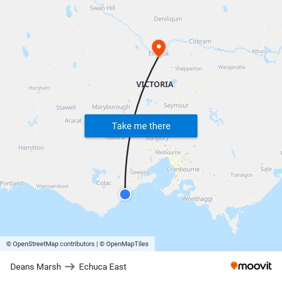 Deans Marsh to Echuca East map