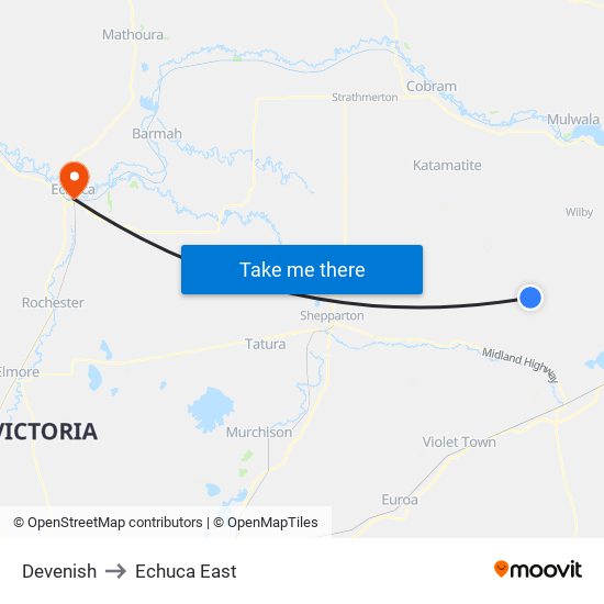 Devenish to Echuca East map