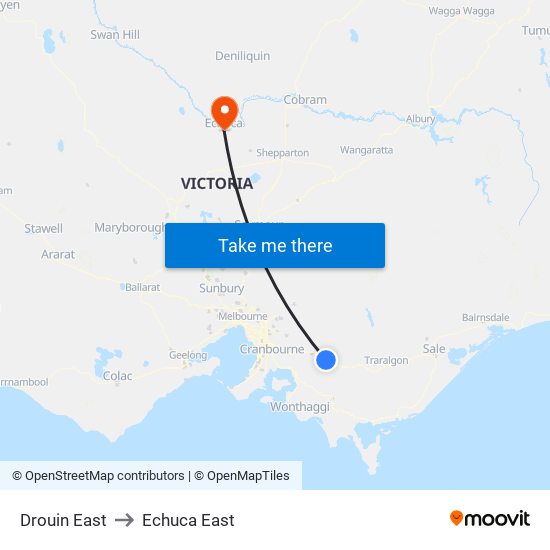 Drouin East to Echuca East map