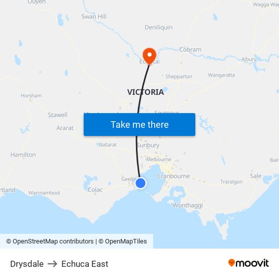 Drysdale to Echuca East map