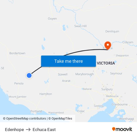 Edenhope to Echuca East map