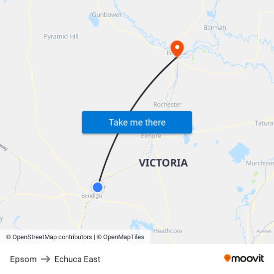 Epsom to Echuca East map