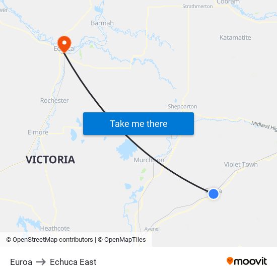 Euroa to Echuca East map