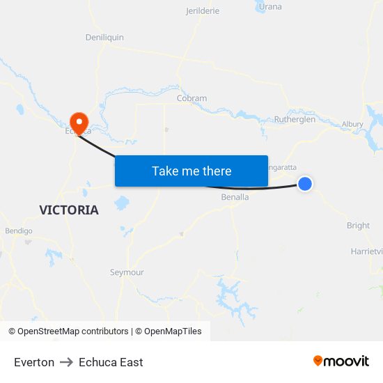 Everton to Echuca East map
