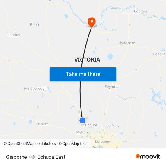 Gisborne to Echuca East map