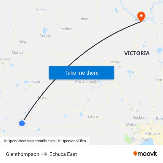 Glenthompson to Echuca East map