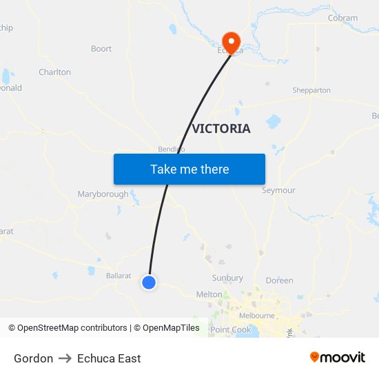 Gordon to Echuca East map