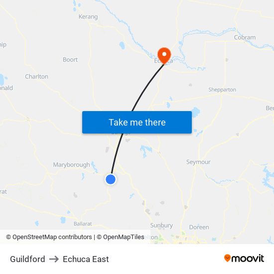 Guildford to Echuca East map