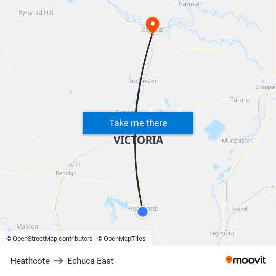 Heathcote to Echuca East map