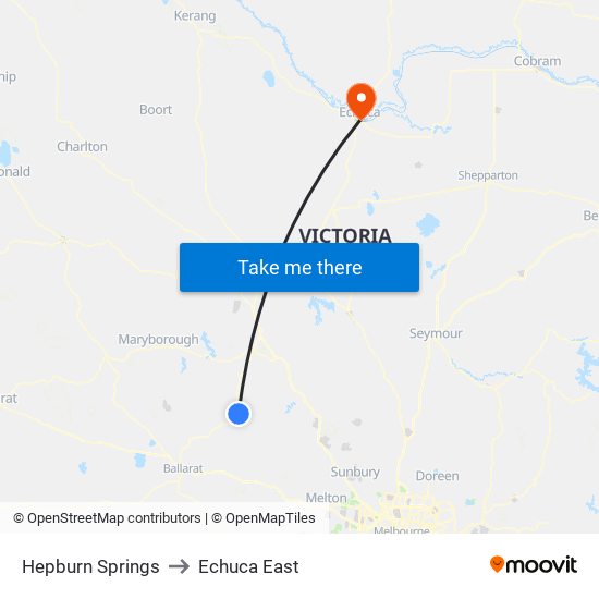 Hepburn Springs to Echuca East map