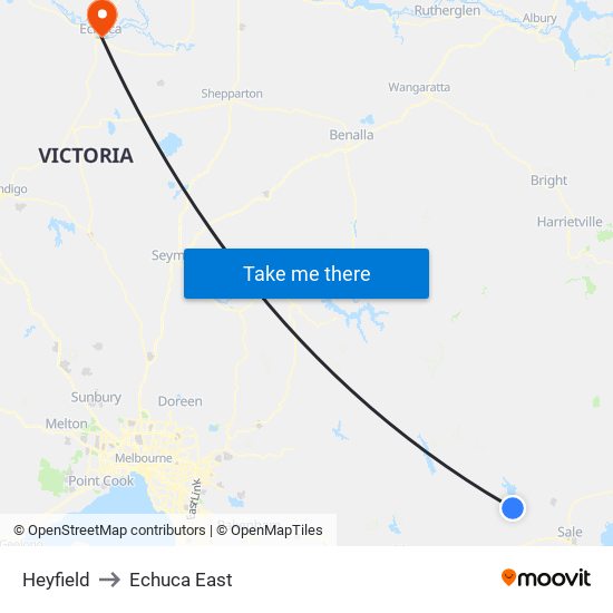 Heyfield to Echuca East map