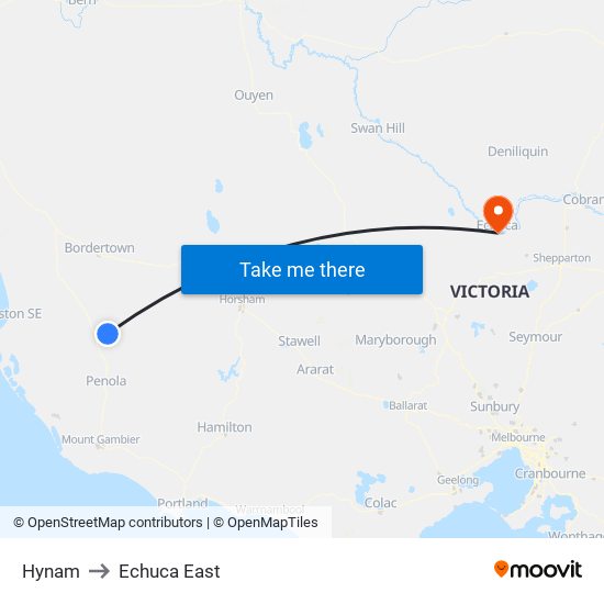 Hynam to Echuca East map