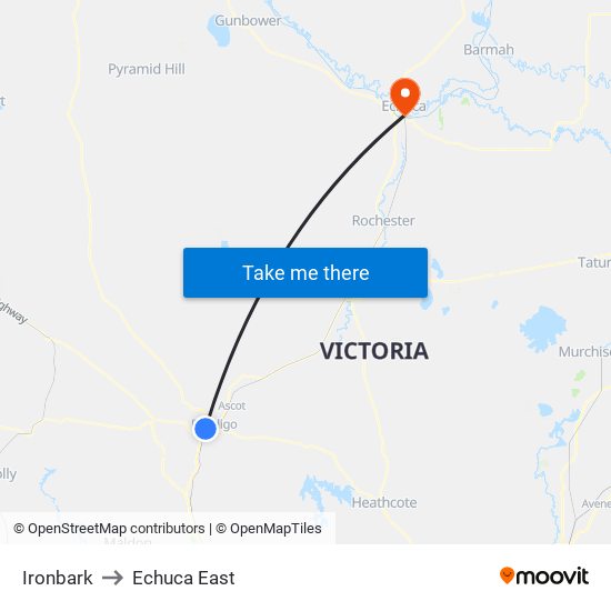 Ironbark to Echuca East map