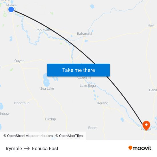 Irymple to Echuca East map