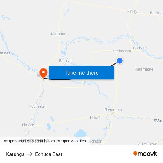 Katunga to Echuca East map