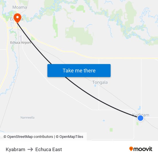 Kyabram to Echuca East map