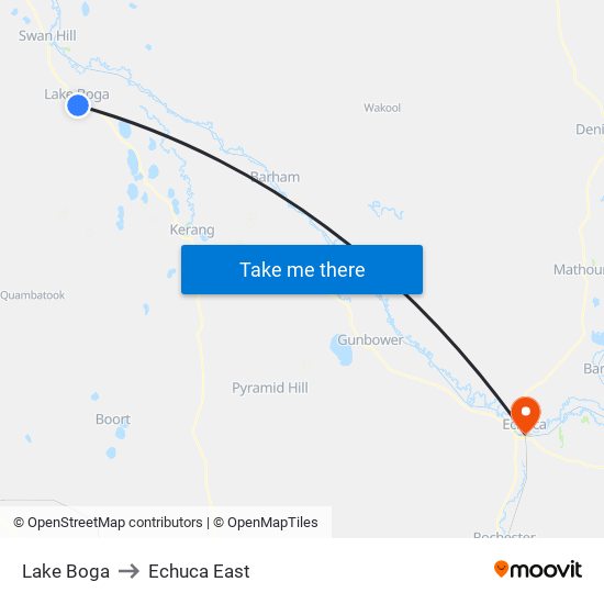 Lake Boga to Echuca East map